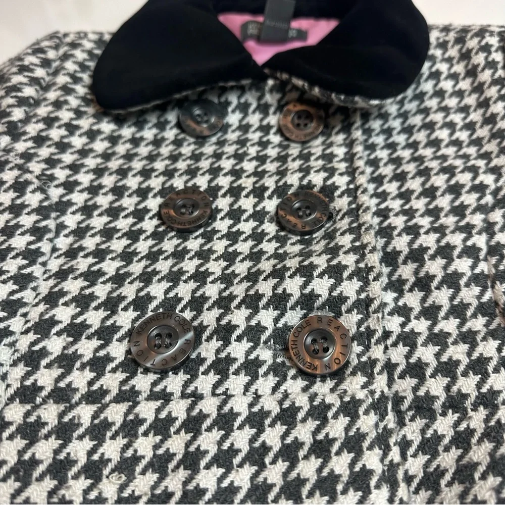 Kenneth Cole Black & White Houndstooth Girls Pea Size 3T Preppy Winter Coat